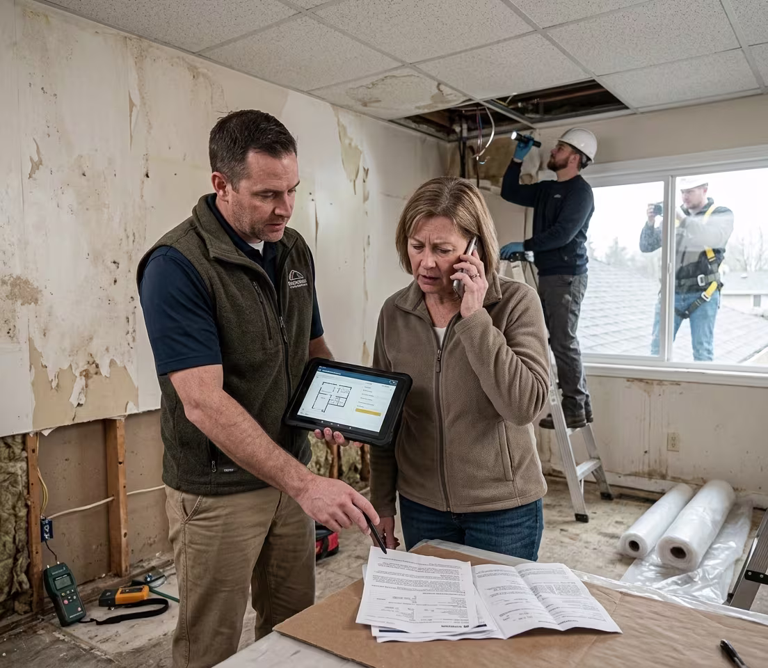 Storm damaged property being repaired